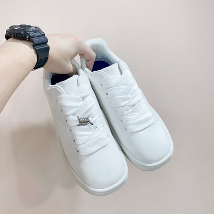 BURBERRY 26S LACE UP SNEAKERS IN WHITE CALFSKIN