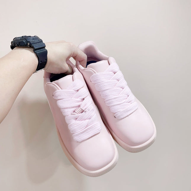 BURBERRY 26S LACE UP SNEAKERS IN LIGHT PINK CALFSKIN