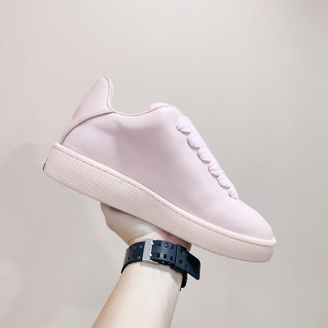 BURBERRY 26S LACE UP SNEAKERS IN LIGHT PINK CALFSKIN