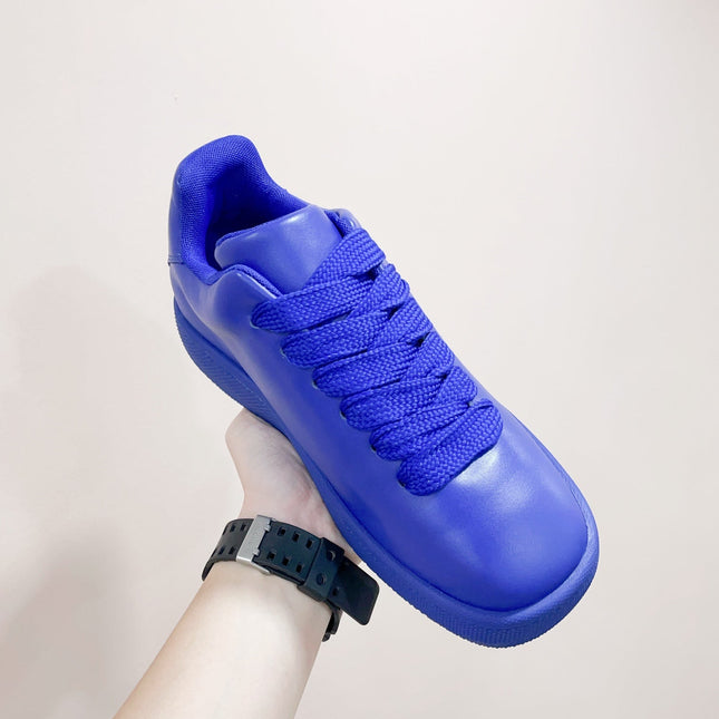 BURBERRY 26S LACE UP SNEAKERS IN BLUE CALFSKIN