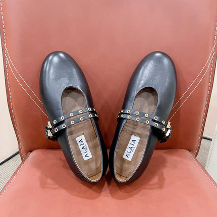 ALAIA MARY JANE SHOES IN BLACK LAMBSKIN WITH GOLD HARDWARE