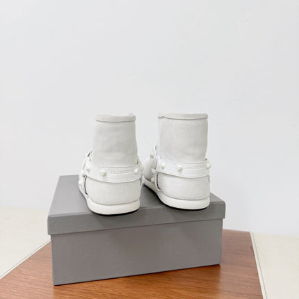 BALENCIAGA 25S ALASKA ANKLE BOOTS IN WHITE SUEDE AND LAMBSKIN