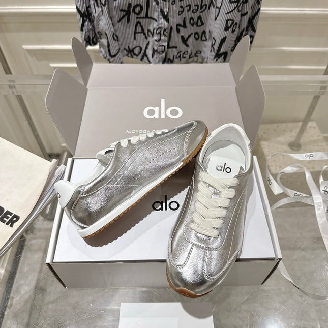 ALO 25S SUNSET SNEAKER IN SILVER LAMBSKIN