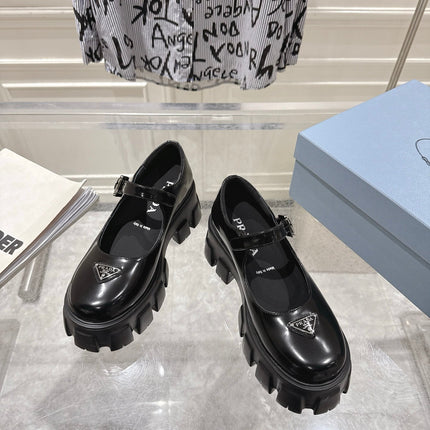 PRADA 26S MARY JANE SHOES 45MM IN BLACK SHINE CALFSKIN