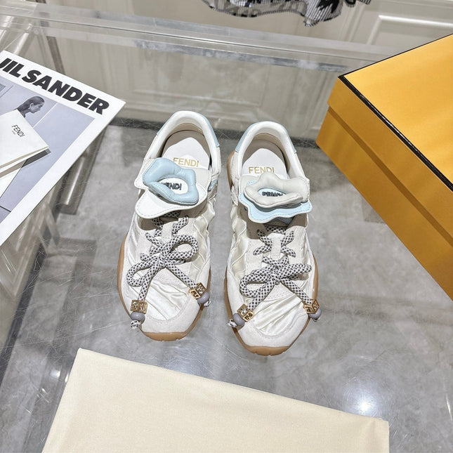 FENDI 26S SNEAKERS IN CREAM WHITE FABRIC AND SUEDE