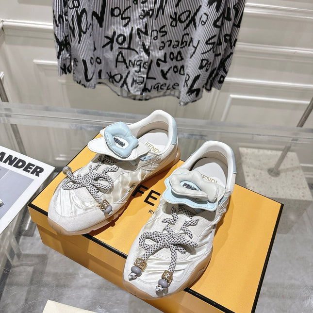 FENDI 26S SNEAKERS IN CREAM WHITE FABRIC AND SUEDE