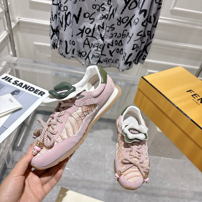 FENDI 26S SNEAKERS IN LIGHT PINK FABRIC AND SUEDE