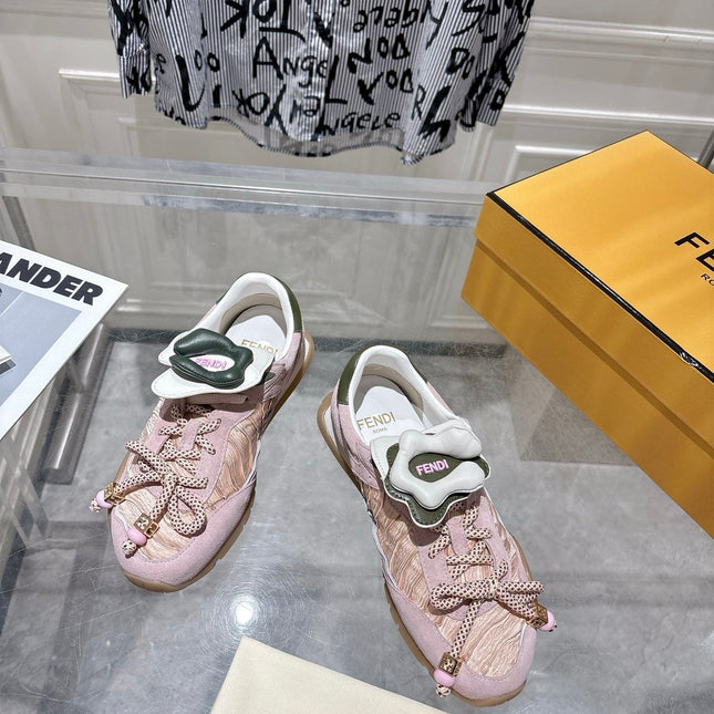 FENDI 26S SNEAKERS IN LIGHT PINK FABRIC AND SUEDE