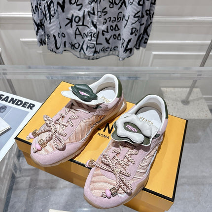 FENDI 26S SNEAKERS IN LIGHT PINK FABRIC AND SUEDE