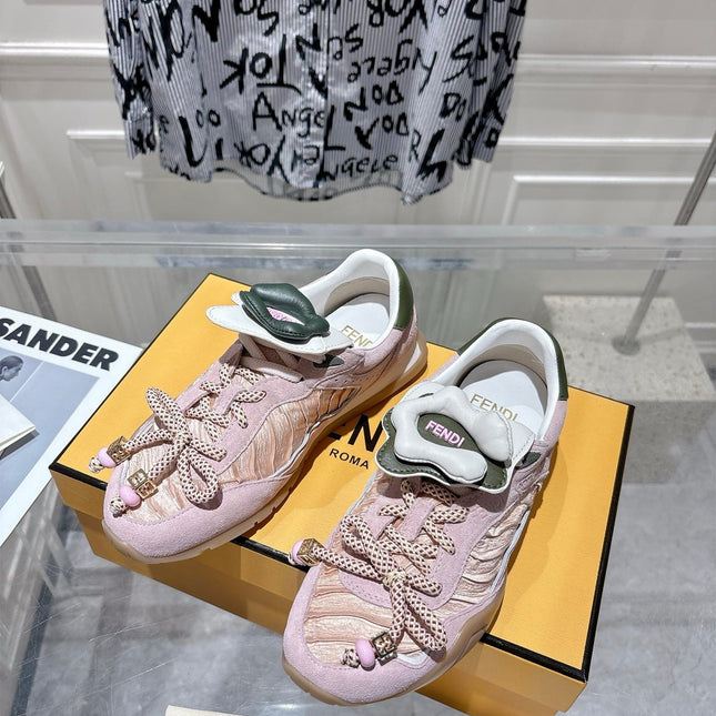 FENDI 26S SNEAKERS IN LIGHT PINK FABRIC AND SUEDE