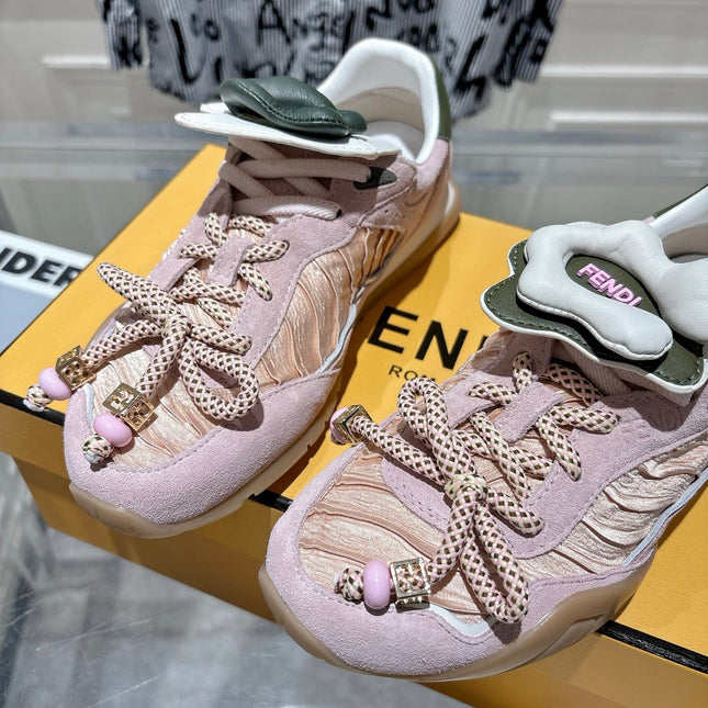 FENDI 26S SNEAKERS IN LIGHT PINK FABRIC AND SUEDE