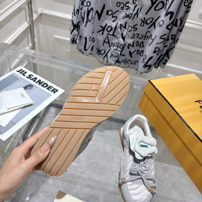 FENDI 26S SNEAKERS IN GREY FABRIC AND SUEDE