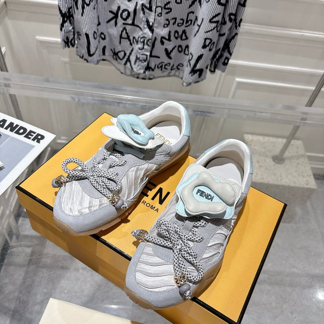 FENDI 26S SNEAKERS IN GREY FABRIC AND SUEDE