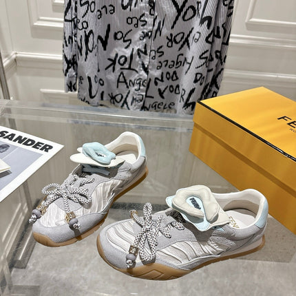 FENDI 26S SNEAKERS IN GREY FABRIC AND SUEDE