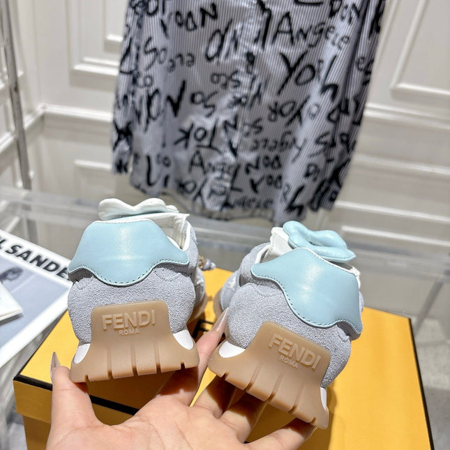FENDI 26S SNEAKERS IN GREY FABRIC AND SUEDE