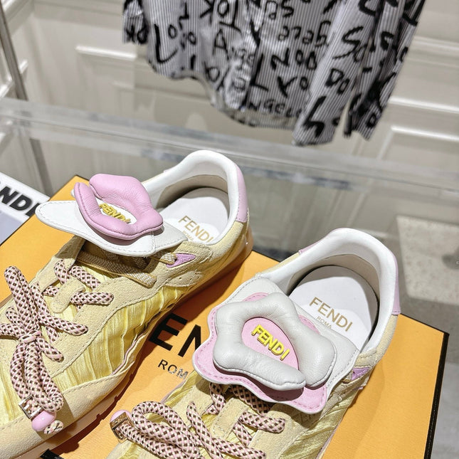 FENDI 26S SNEAKERS IN LIGHT YELLOW FABRIC AND SUEDE
