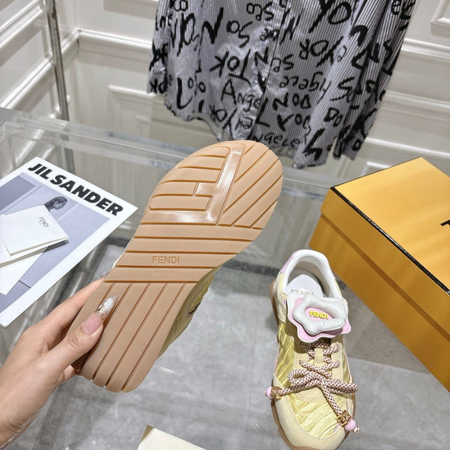 FENDI 26S SNEAKERS IN LIGHT YELLOW FABRIC AND SUEDE