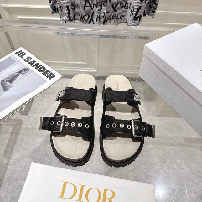DIOR 26S SLIDES IN BLACK CANVAS