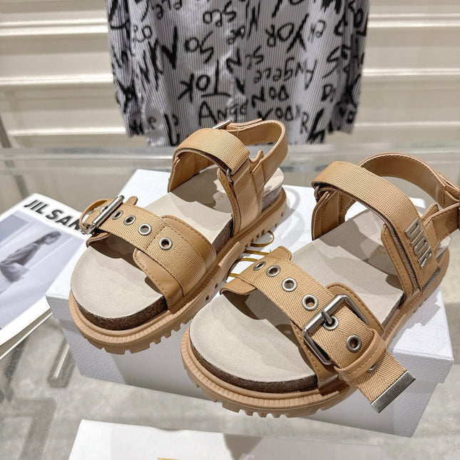 DIOR 26S BUCKLE SANDALS IN CAMEL BEIGE CANVAS
