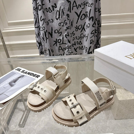 DIOR 26S BUCKLE SANDALS IN BEIGE CANVAS