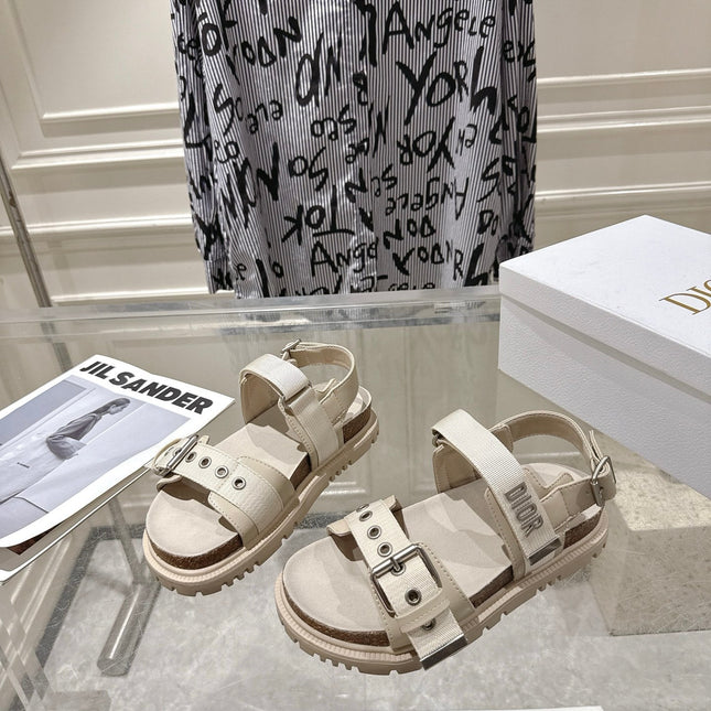 DIOR 26S BUCKLE SANDALS IN BEIGE CANVAS