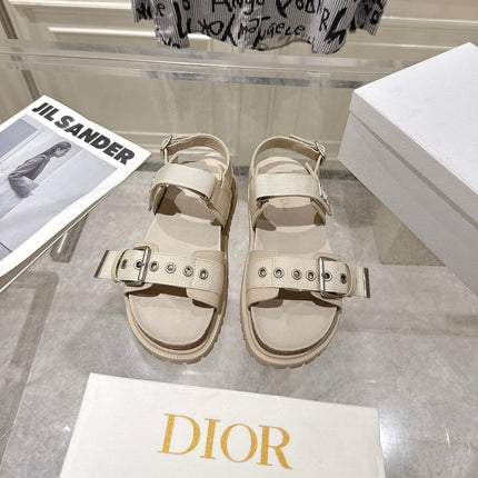 DIOR 26S BUCKLE SANDALS IN BEIGE CANVAS