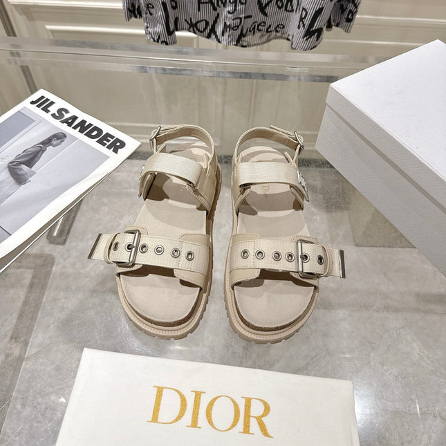 DIOR 26S BUCKLE SANDALS IN BEIGE CANVAS