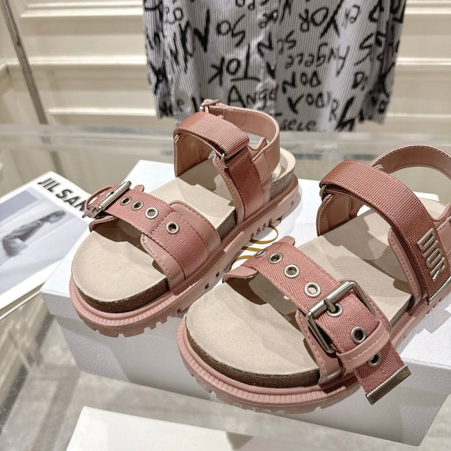 DIOR 26S BUCKLE SANDALS IN NUDE PINK CANVAS