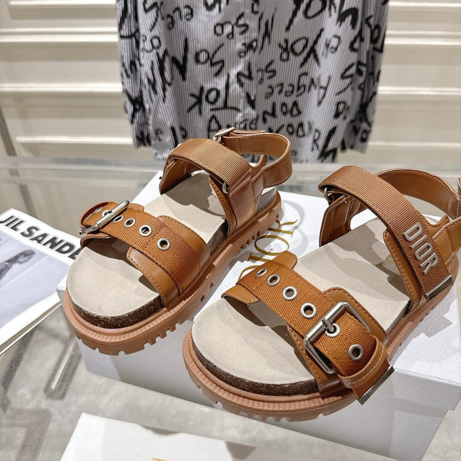 DIOR 26S BUCKLE SANDALS IN BROWN CANVAS