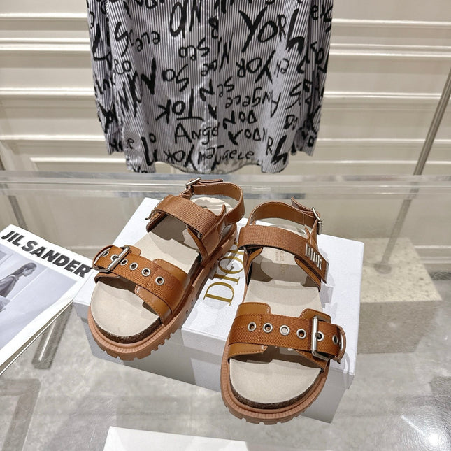 DIOR 26S BUCKLE SANDALS IN BROWN CANVAS