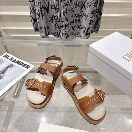 DIOR 26S BUCKLE SANDALS IN BROWN CANVAS