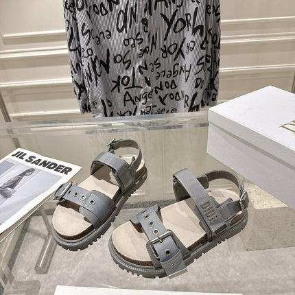DIOR 26S BUCKLE SANDALS IN GREY CANVAS