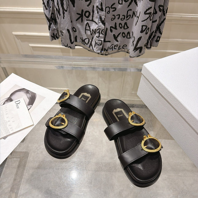 DIOR 26S MEDAILLON BUCKLE SLIDE IN BLACK CALFSKIN