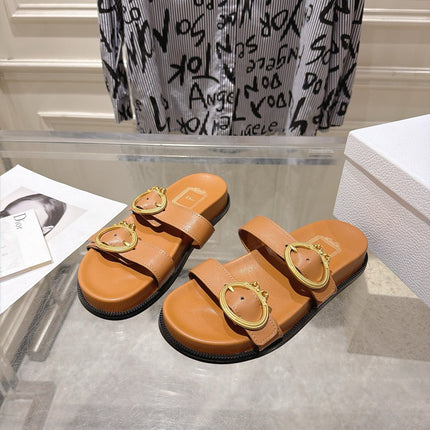 DIOR 26S MEDAILLON BUCKLE SLIDE IN SADDLE BROWN CALFSKIN