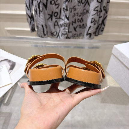 DIOR 26S MEDAILLON BUCKLE SLIDE IN SADDLE BROWN CALFSKIN