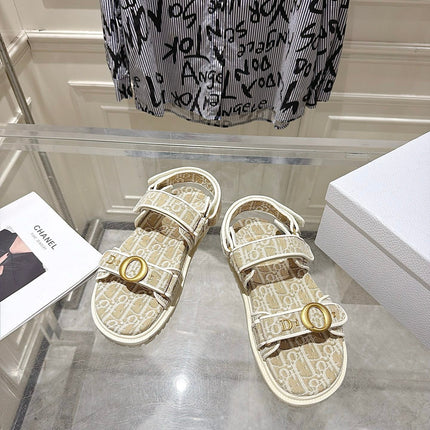 DIOR 26S VELCRO SANDALS IN LIGHT BEIGE OBLIQUE CANVAS