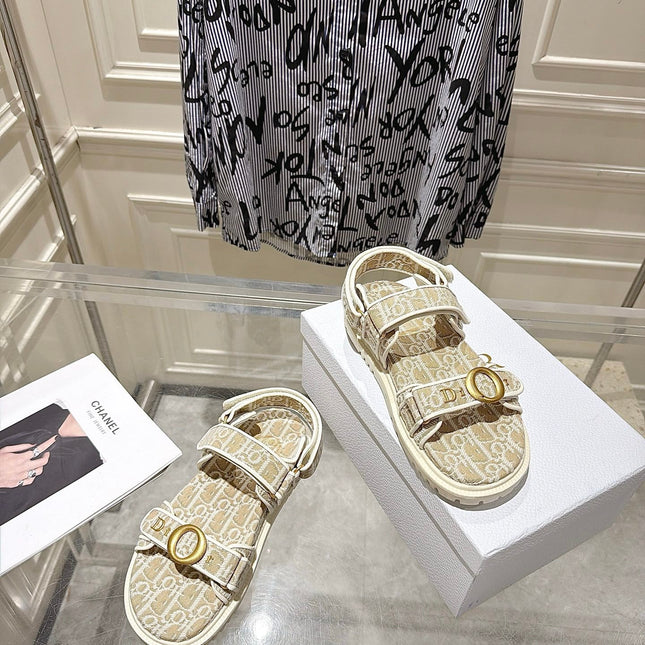 DIOR 26S VELCRO SANDALS IN LIGHT BEIGE OBLIQUE CANVAS