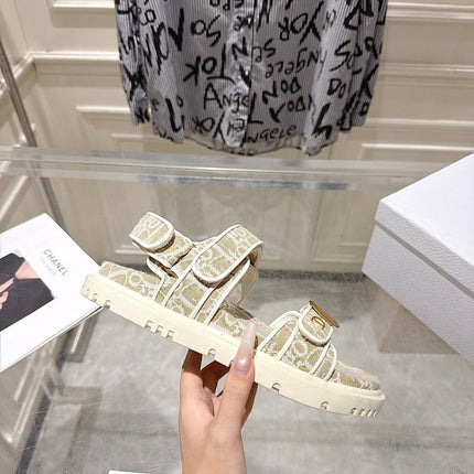 DIOR 26S VELCRO SANDALS IN LIGHT BEIGE OBLIQUE CANVAS