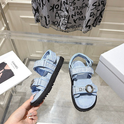 DIOR 26S VELCRO SANDALS IN LIGHT BLUE OBLIQUE CANVAS