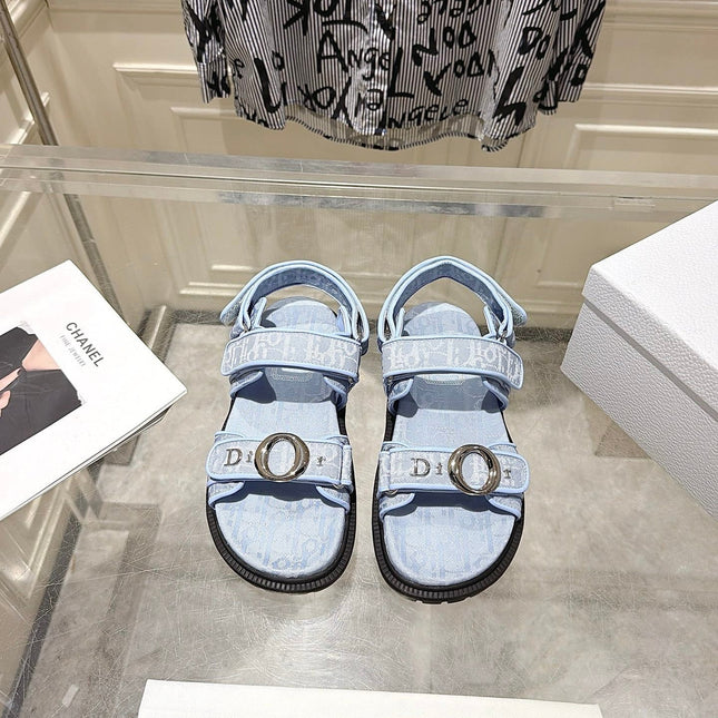 DIOR 26S VELCRO SANDALS IN LIGHT BLUE OBLIQUE CANVAS