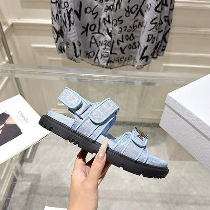 DIOR 26S VELCRO SANDALS IN LIGHT BLUE OBLIQUE CANVAS