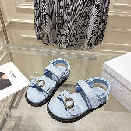DIOR 26S VELCRO SANDALS IN LIGHT BLUE OBLIQUE CANVAS