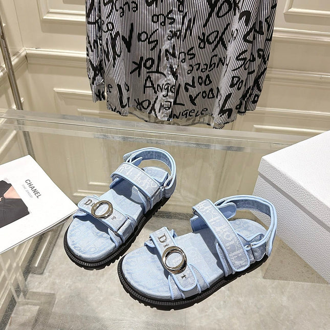 DIOR 26S VELCRO SANDALS IN LIGHT BLUE OBLIQUE CANVAS