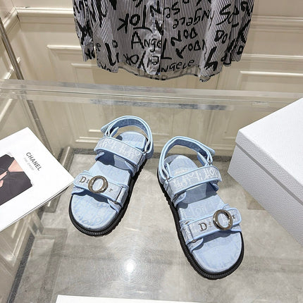 DIOR 26S VELCRO SANDALS IN LIGHT BLUE OBLIQUE CANVAS