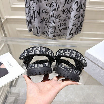 DIOR 26S VELCRO SANDALS IN BLACK MIX WHITE OBLIQUE CANVAS
