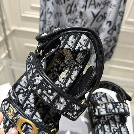 DIOR 26S VELCRO SANDALS IN BLACK MIX WHITE OBLIQUE CANVAS