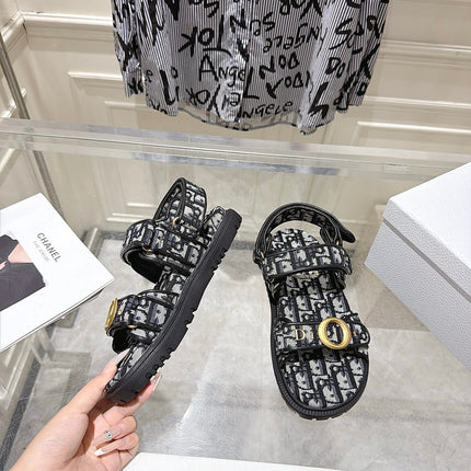 DIOR 26S VELCRO SANDALS IN BLACK MIX WHITE OBLIQUE CANVAS