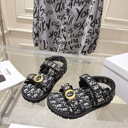 DIOR 26S VELCRO SANDALS IN BLACK MIX WHITE OBLIQUE CANVAS