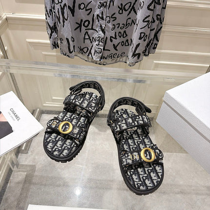 DIOR 26S VELCRO SANDALS IN BLACK MIX WHITE OBLIQUE CANVAS