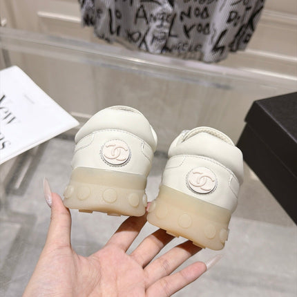 CHANEL 26S LACE UP SNEAKERS IN WHITE CALFSKIN ROUND TOE